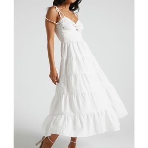 LETICIA MAXI DRESS - TWIST FRONT TIE STRAP TIERED DRESS IN OFF WHITE